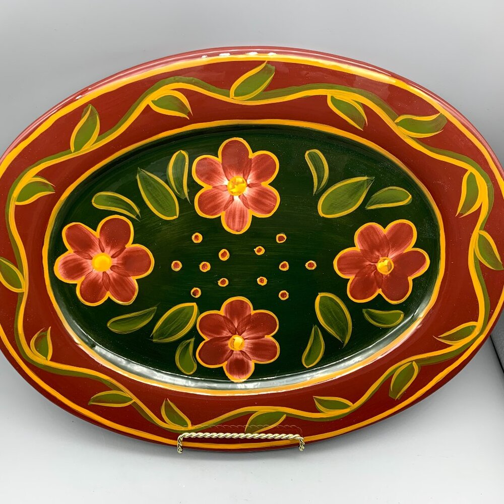 Heartwood Creek by Jim Shore 2002 Oval Serving Platter 15 1/2" Red/ Green/ Gold
